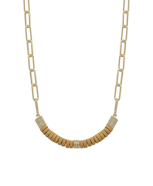 Wood Bead w/ CCB Short Necklace
