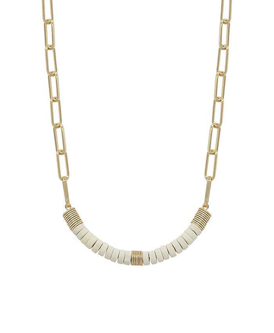 Wood Bead w/ CCB Short Necklace