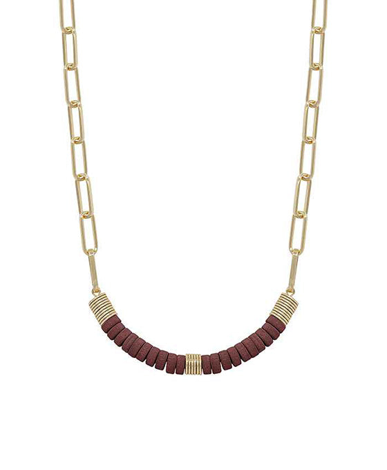 Wood Bead w/ CCB Short Necklace