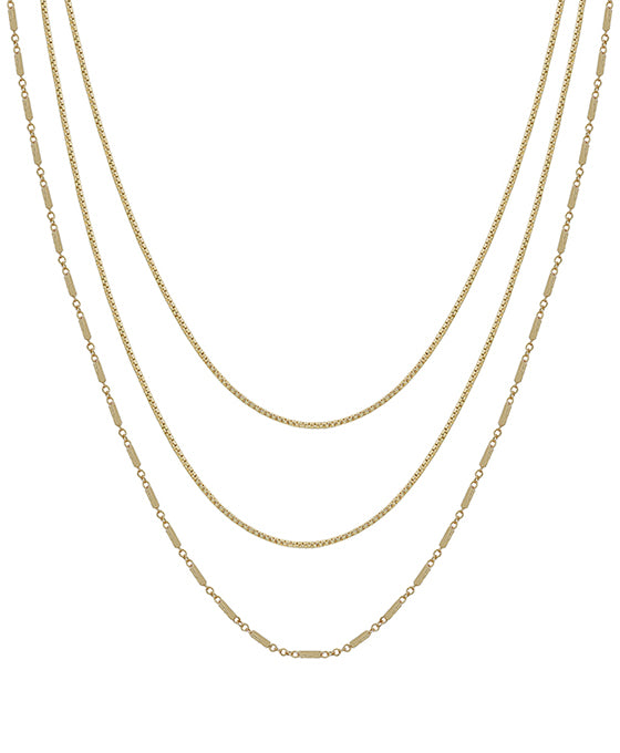 3 Layered Square & Box Chain Short Necklace