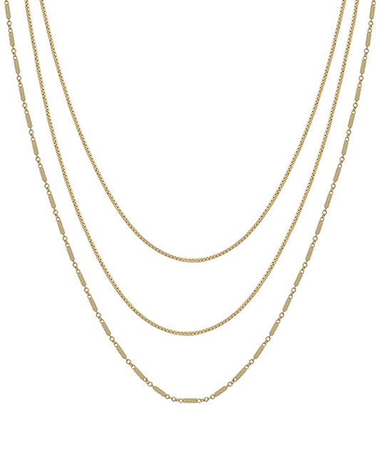 3 Layered Square & Box Chain Short Necklace