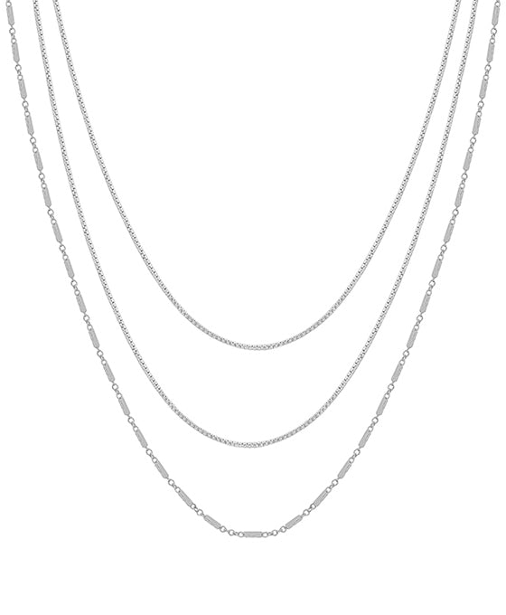 3 Layered Square & Box Chain Short Necklace