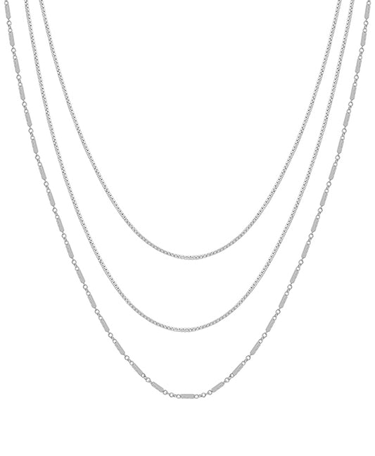 3 Layered Square & Box Chain Short Necklace