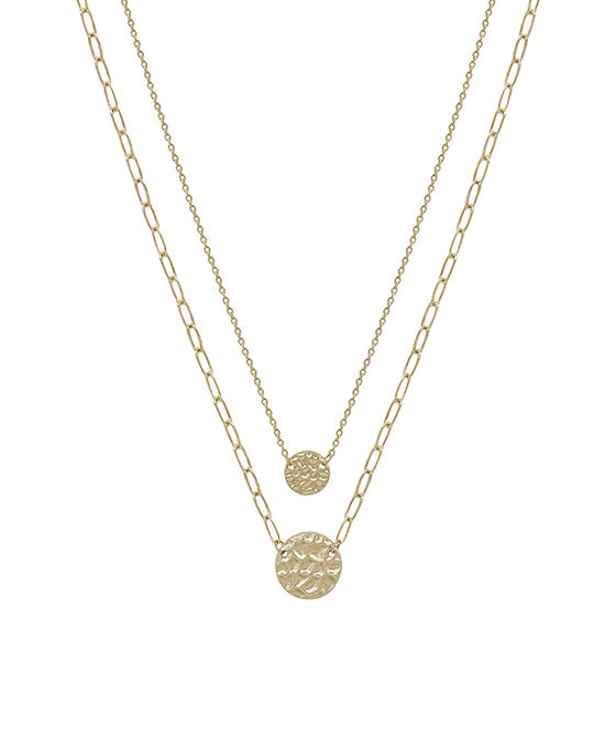 Double Round Pendant Layered Short Necklace