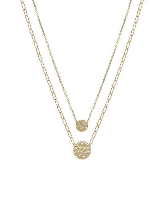 Double Round Pendant Layered Short Necklace
