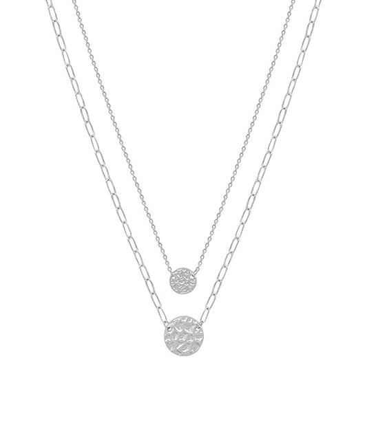 Double Round Pendant Layered Short Necklace