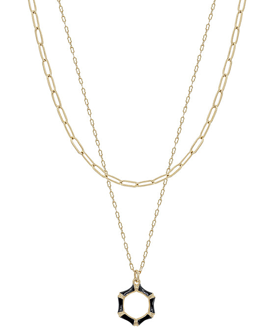 Bamboo Poxy Pendant Layered Short Necklace