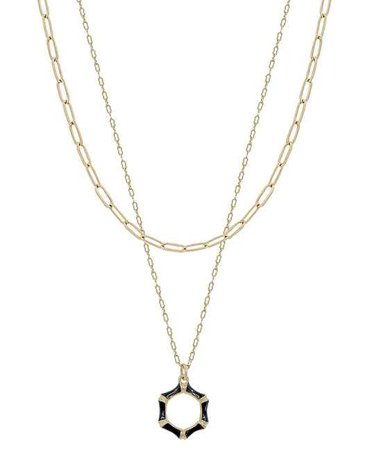 Bamboo Poxy Pendant Layered Short Necklace