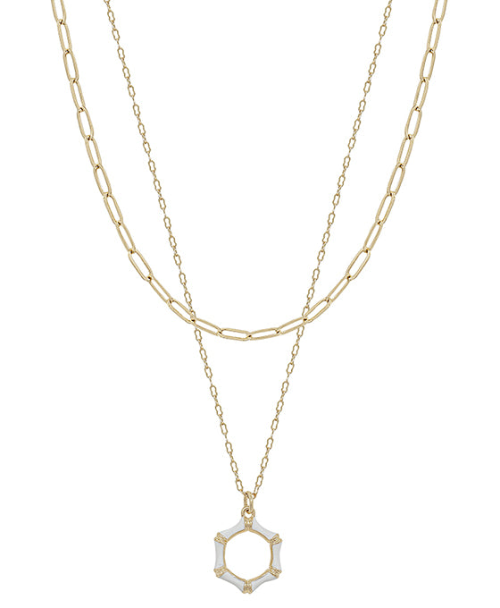 Bamboo Poxy Pendant Layered Short Necklace