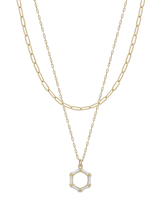 Bamboo Poxy Pendant Layered Short Necklace