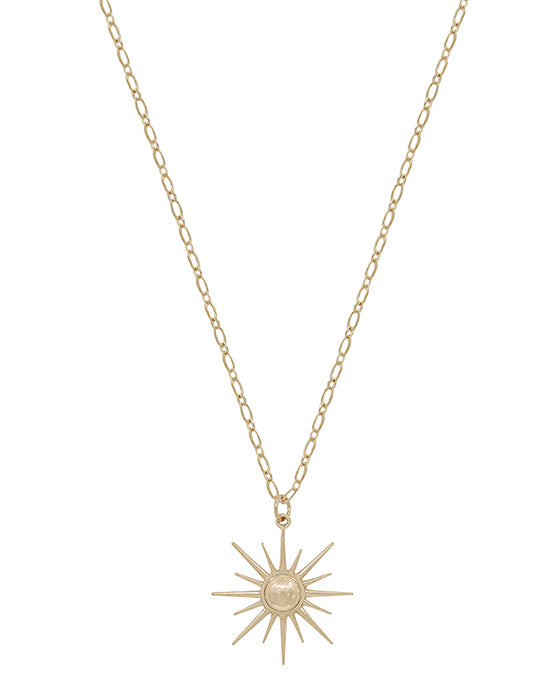 Sunburst Metal Pendant Short Necklace