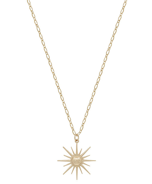 Sunburst Metal Pendant Short Necklace