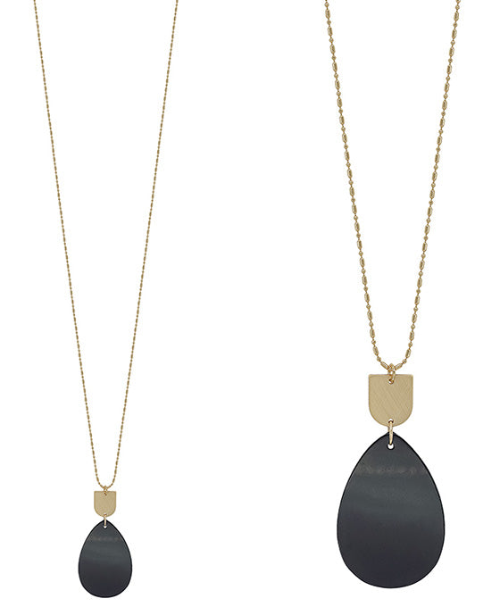 Teardrop Semi Stone w/ Metal Pendant Necklace