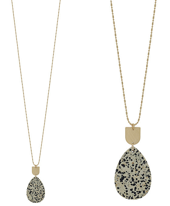 Teardrop Semi Stone w/ Metal Pendant Necklace