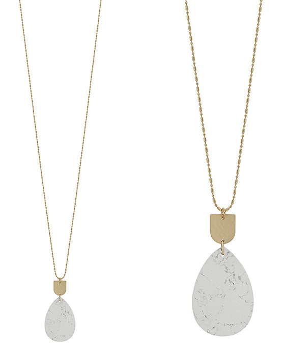 Teardrop Semi Stone w/ Metal Pendant Necklace
