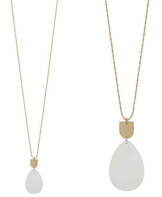 Teardrop Semi Stone w/ Metal Pendant Necklace