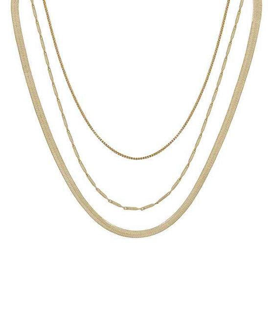 Snake Chain & Detail Chain 3 Layer Short Necklace