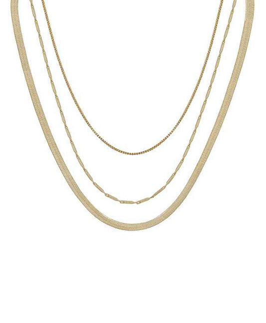 Snake Chain & Detail Chain 3 Layer Short Necklace