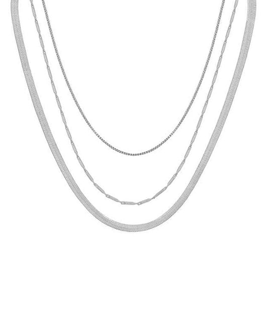 Snake Chain & Detail Chain 3 Layer Short Necklace