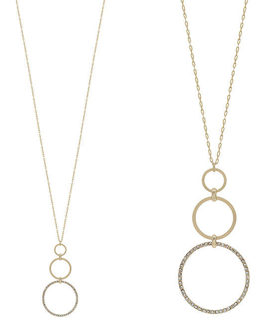 Pave Accent 3 Drops Round Metal Necklace