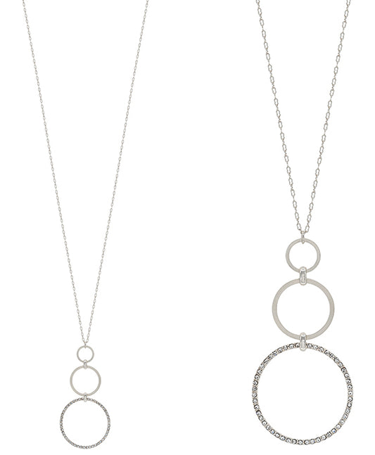 Pave Accent 3 Drops Round Metal Necklace