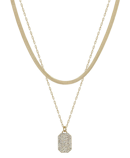 Geo Pave Pendant & Snake Chain Short Necklace