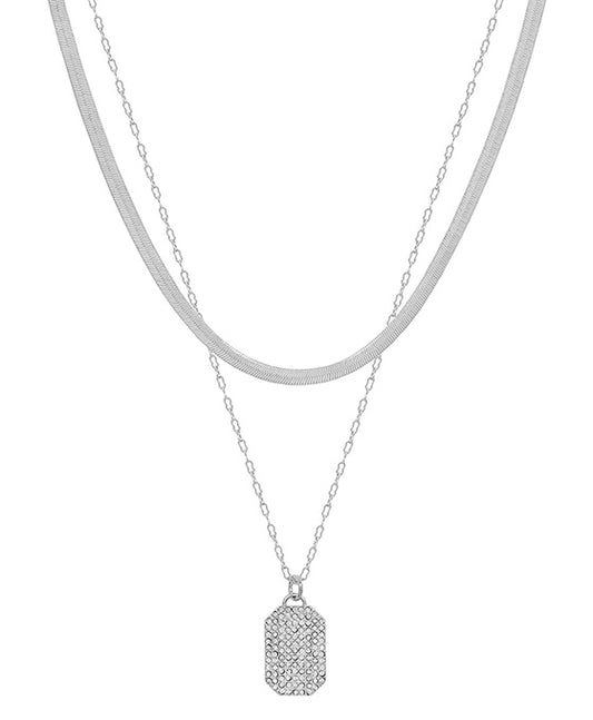 Geo Pave Pendant & Snake Chain Short Necklace