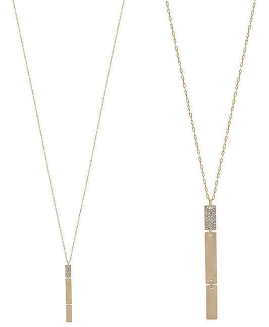 Square Pave Accent 3 Bar Layered Necklace