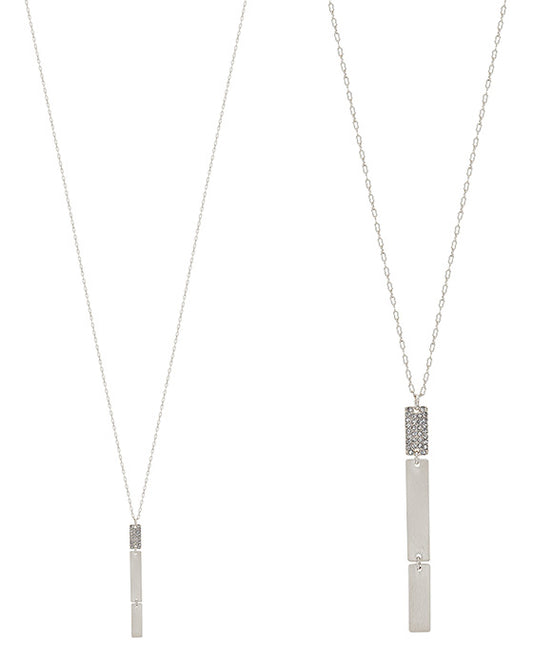 Square Pave Accent 3 Bar Layered Necklace