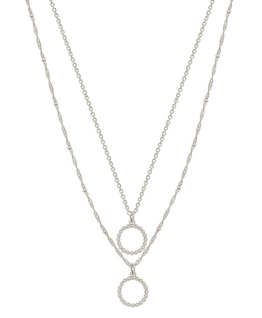 Dot Accent Double Layered Chain Short Necklace