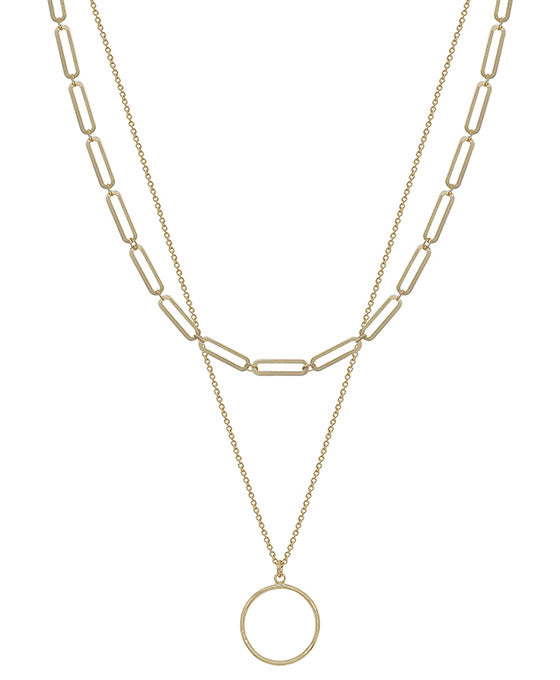 Thin Clip Chain Layer Round Pendant Short Necklace