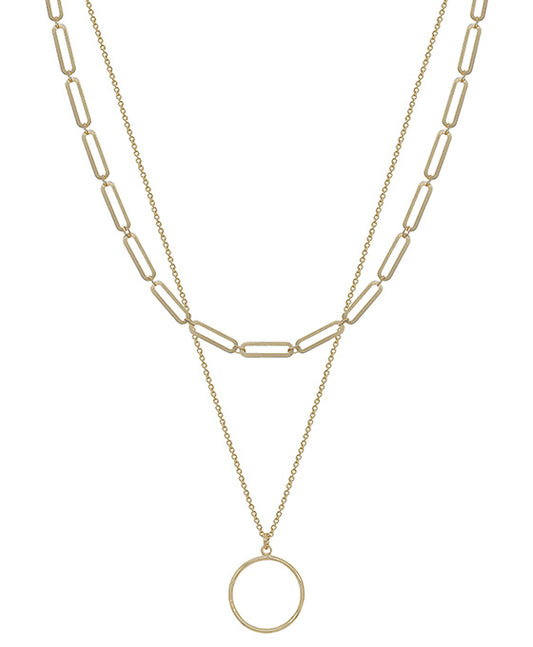 Thin Clip Chain Layer Round Pendant Short Necklace
