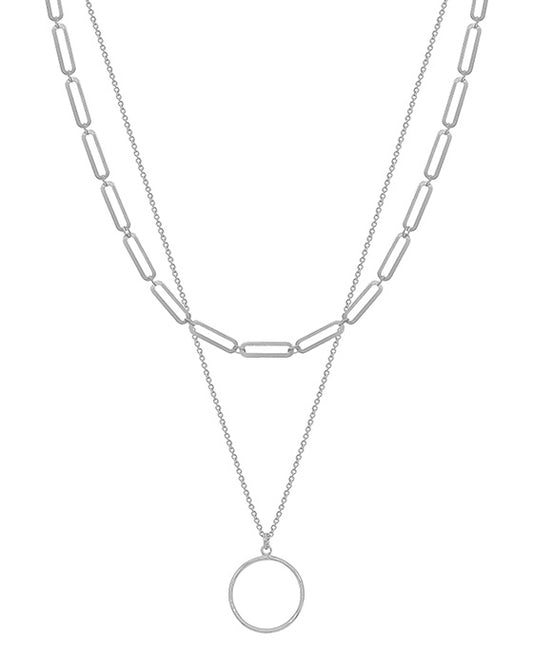 Thin Clip Chain Layer Round Pendant Short Necklace