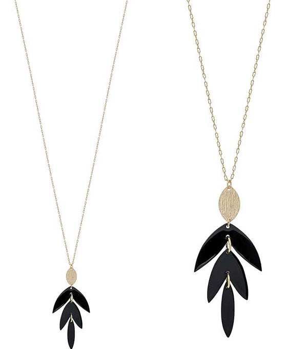 Leaf Shape Acetate Pendant Long Necklace