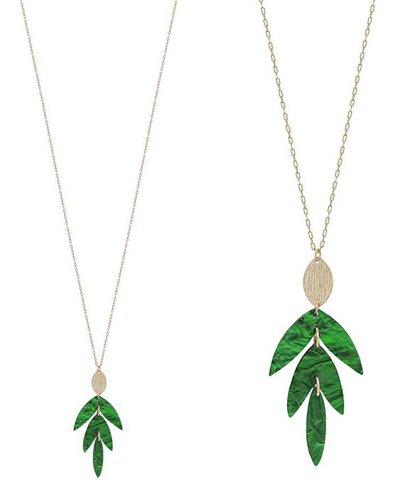 Leaf Shape Acetate Pendant Long Necklace