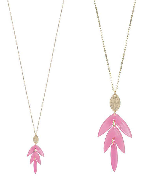 Leaf Shape Acetate Pendant Long Necklace
