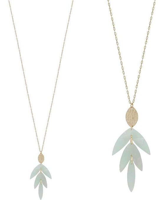 Leaf Shape Acetate Pendant Long Necklace