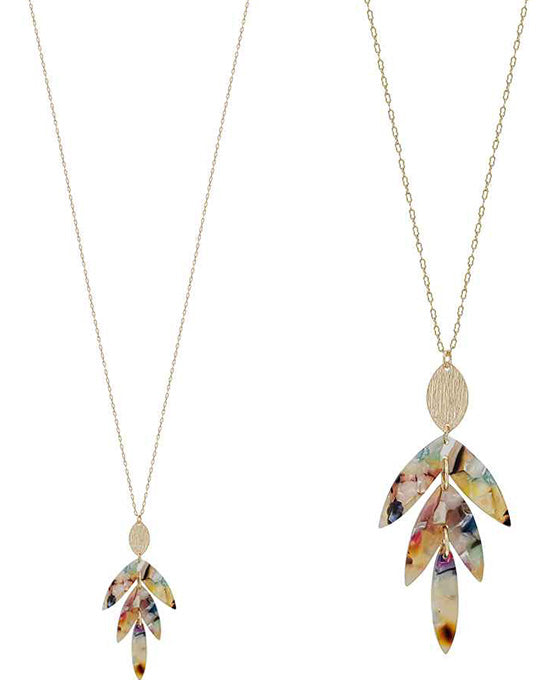 Leaf Shape Acetate Pendant Long Necklace