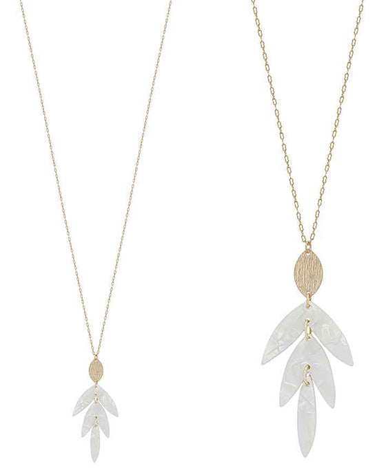 Leaf Shape Acetate Pendant Long Necklace
