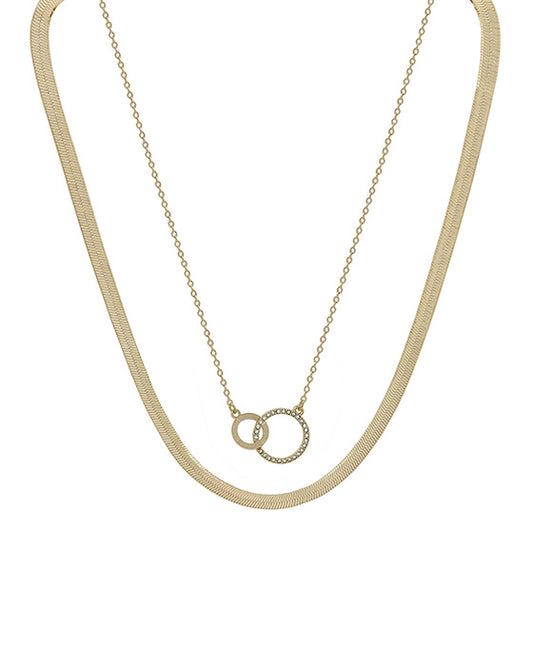 Double Linked Pave Accent Snake Chain Short Necklace