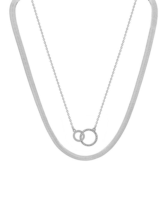 Double Linked Pave Accent Snake Chain Short Necklace