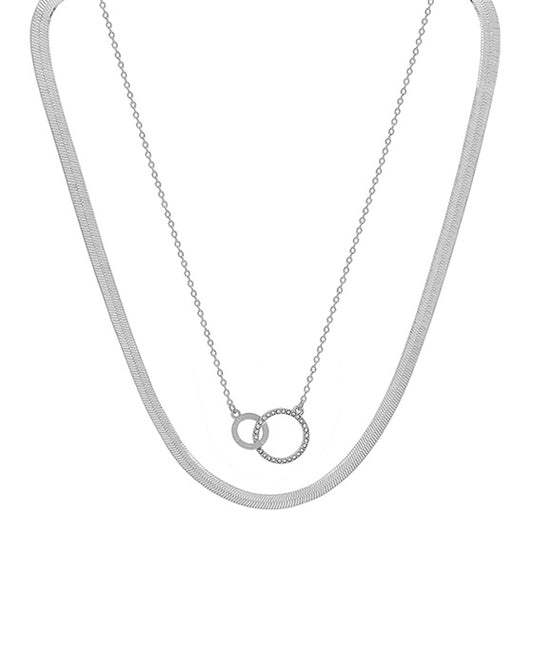 Double Linked Pave Accent Snake Chain Short Necklace