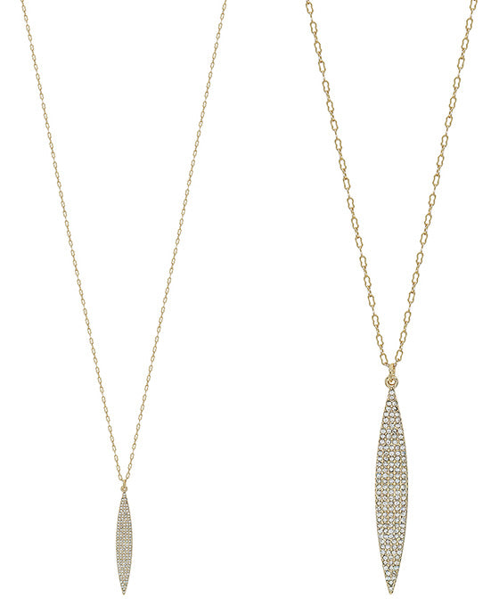 Leaf Shape Pave Metal Pendant Necklace