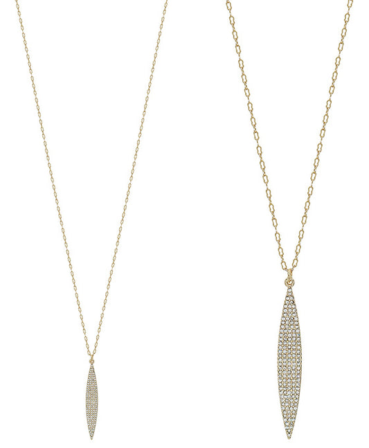 Leaf Shape Pave Metal Pendant Necklace