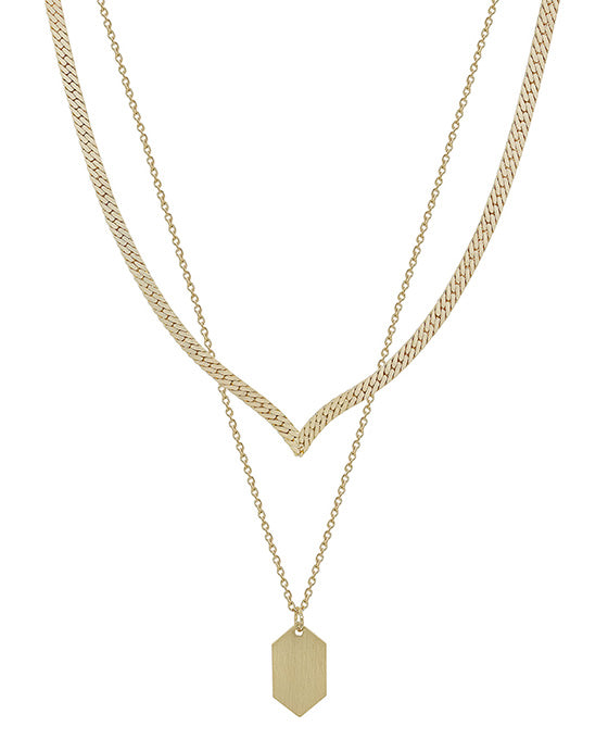 Hexagon Pendant V Shape Snake Chain Short Necklace