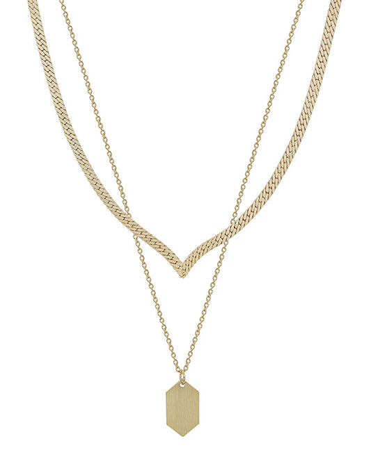 Hexagon Pendant V Shape Snake Chain Short Necklace