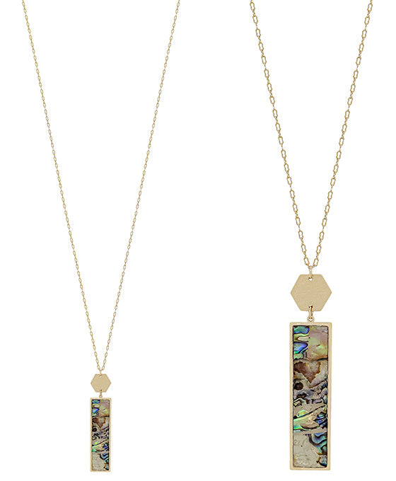 Hexagon Metal Accent Rectangle Shape Mop Necklace