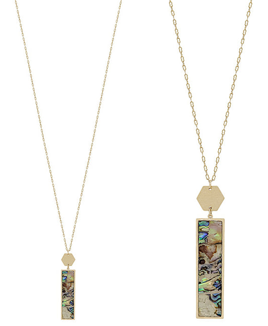Hexagon Metal Accent Rectangle Shape Mop Necklace