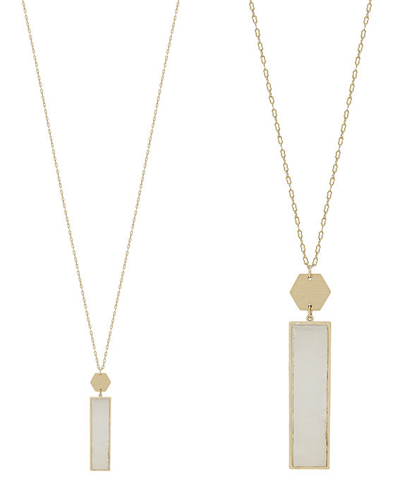 Hexagon Metal Accent Rectangle Shape Mop Necklace