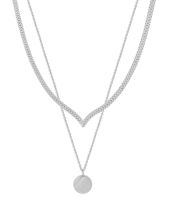 Round Pendant & V Shape Snake Chain Short Necklace